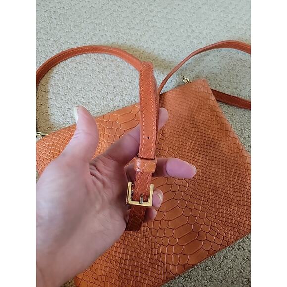 Gigi New York Embossed Leather Crossbody Bag Orange - Picture 8 of 14
